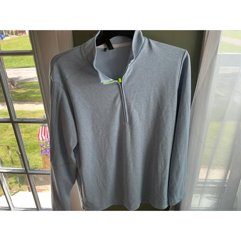 Adidas Primegreen Mens Large Light Blue Quarter Zip Golf Pullover Sweatshirt